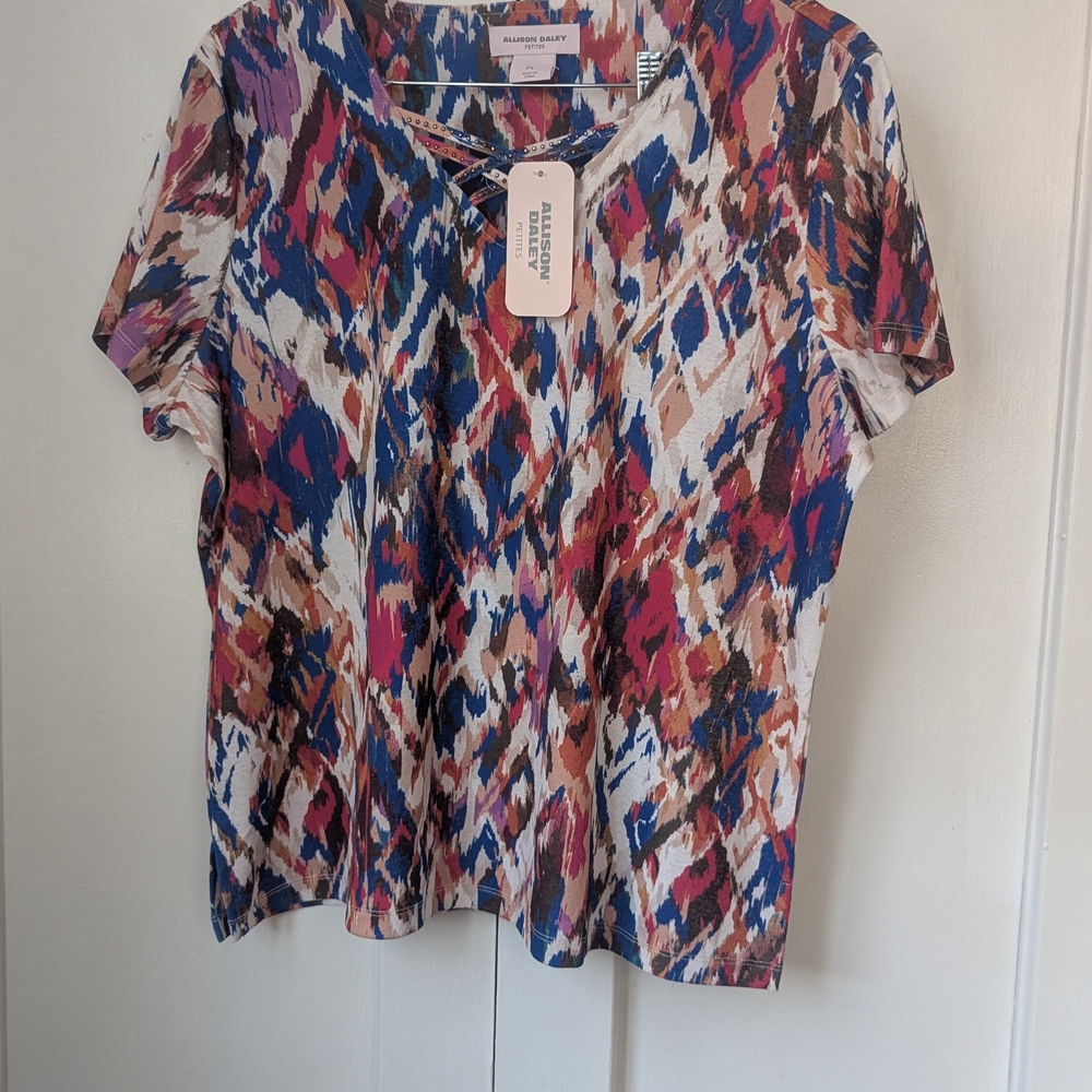 Allison Daley Pink and Blue Boxy Polo Blouse